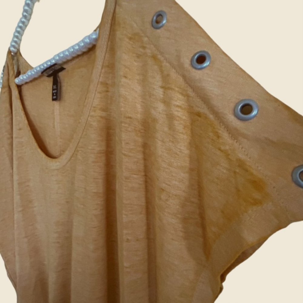 💐🌷Allison Brittany XL Heathered Gold Top with Split Flyaway Sleeves  EUC